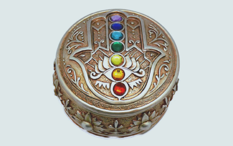 Hamsa Hand Box with Chakra Stones - Click Image to Close